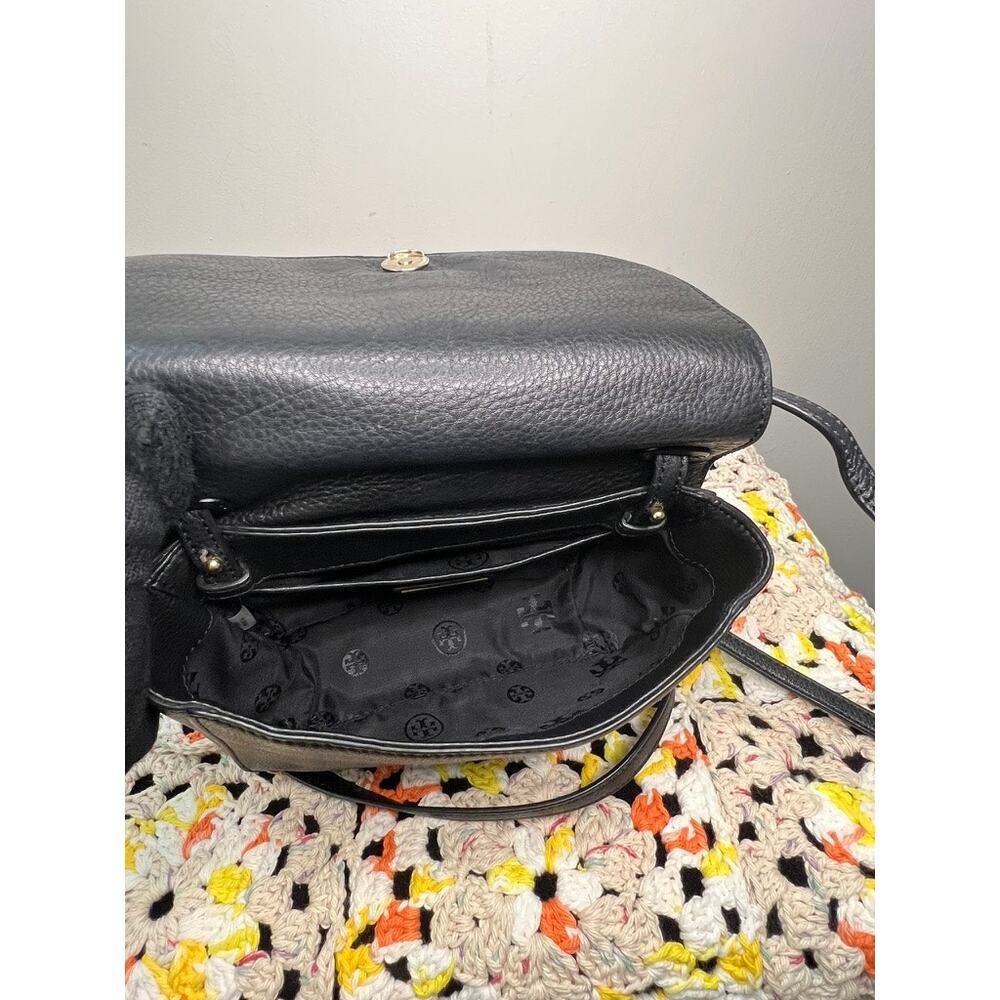 Tory Burch Black Pebbled Leather Flap Crossbody Bag Adjustable Strap - Picture 9 of 11